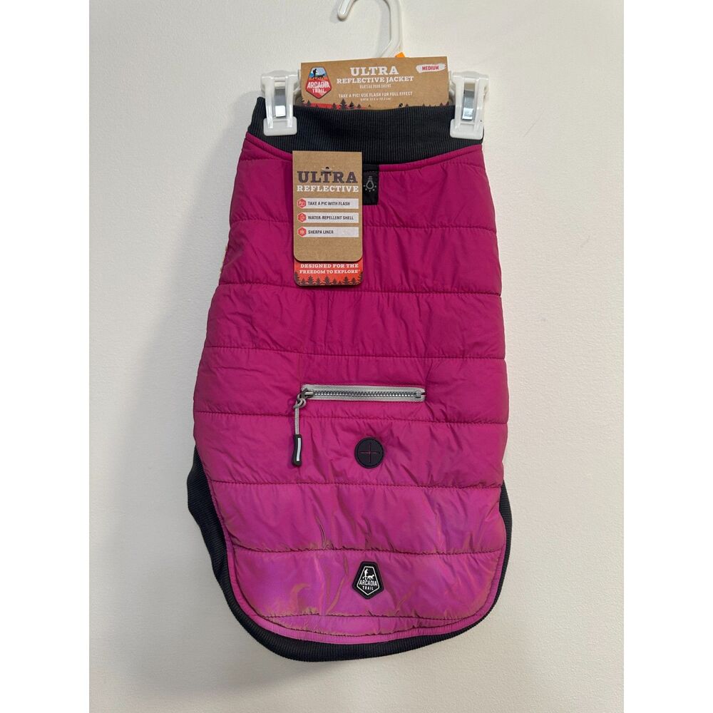 Arcadia Trail Ultra Reflective Dog Jacket Medium Pink Sherpa Lined NWT